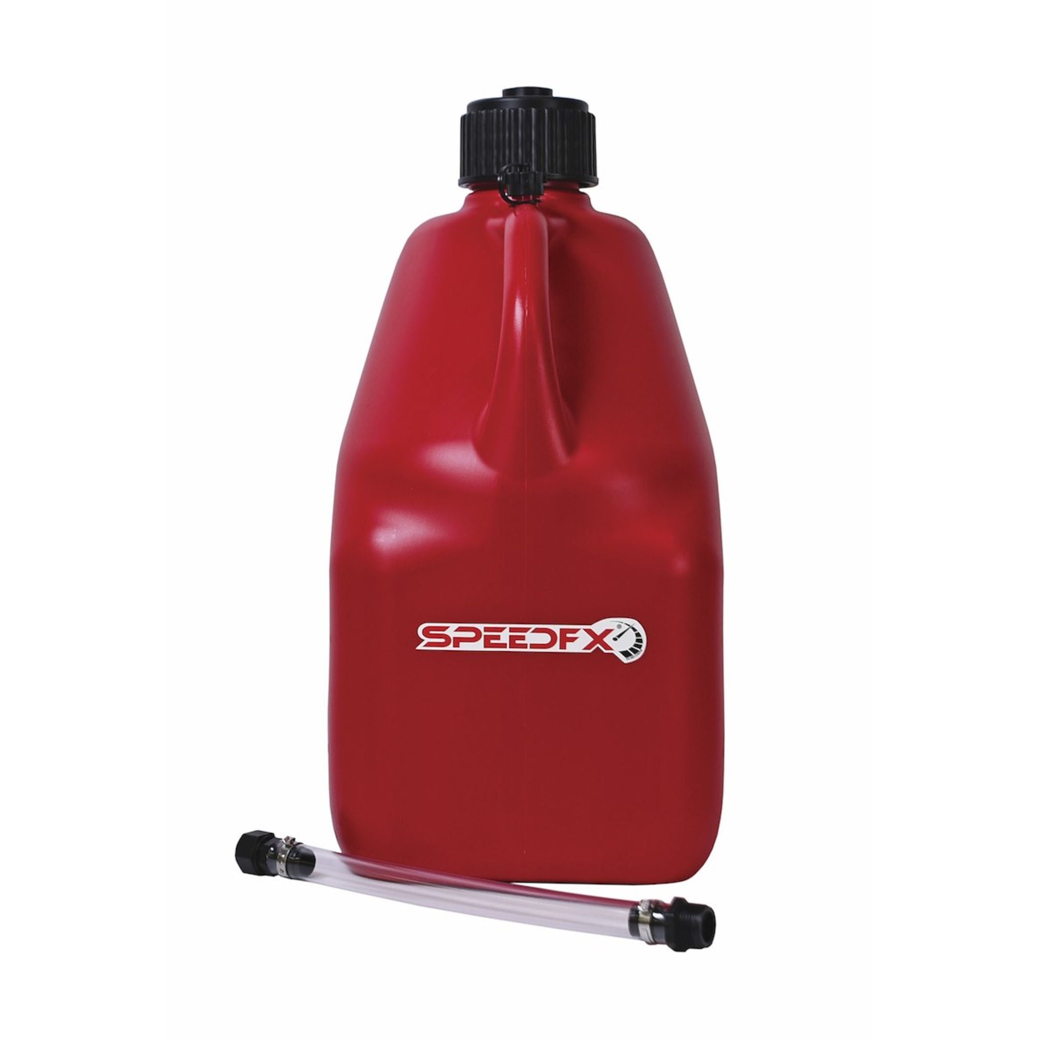 SpeedFX 5 gallon red utility jug front view with filler hose