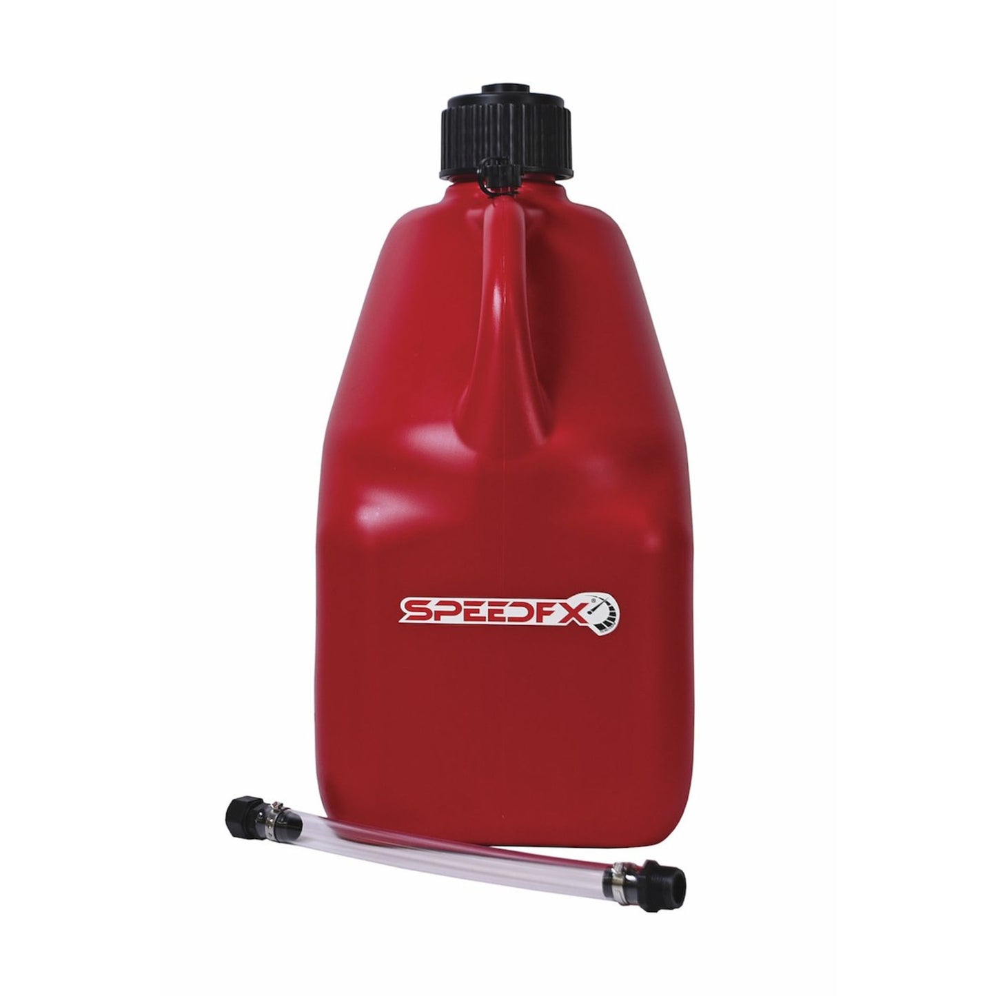 SpeedFX 5 gallon red utility jug front view with filler hose