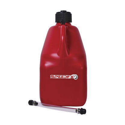 SpeedFX 5 gallon red utility jug front view with filler hose