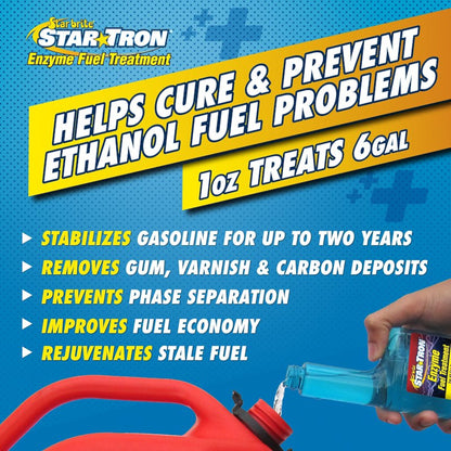 Star Tron enzyme fuel treatment gasoline formula helps cure and prevent ethanol fuel problems