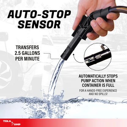 TERA PUMP fuel transfer pump auto stop sensor prevents spills
